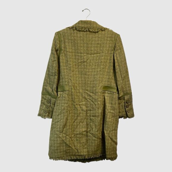 90s Blanc Noir Wool Blend Coat  Green Plaid Tweed Fringe Lightweight Juniors L - Picture 2 of 16